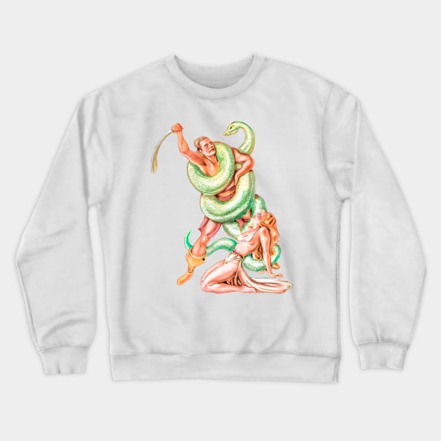 Girl Anaconda Snake Pin Up 1934 The Devil in Iron. Weird Tales. Retro Vintage Cover Comic Crewneck Sweatshirt by REVISTANGO